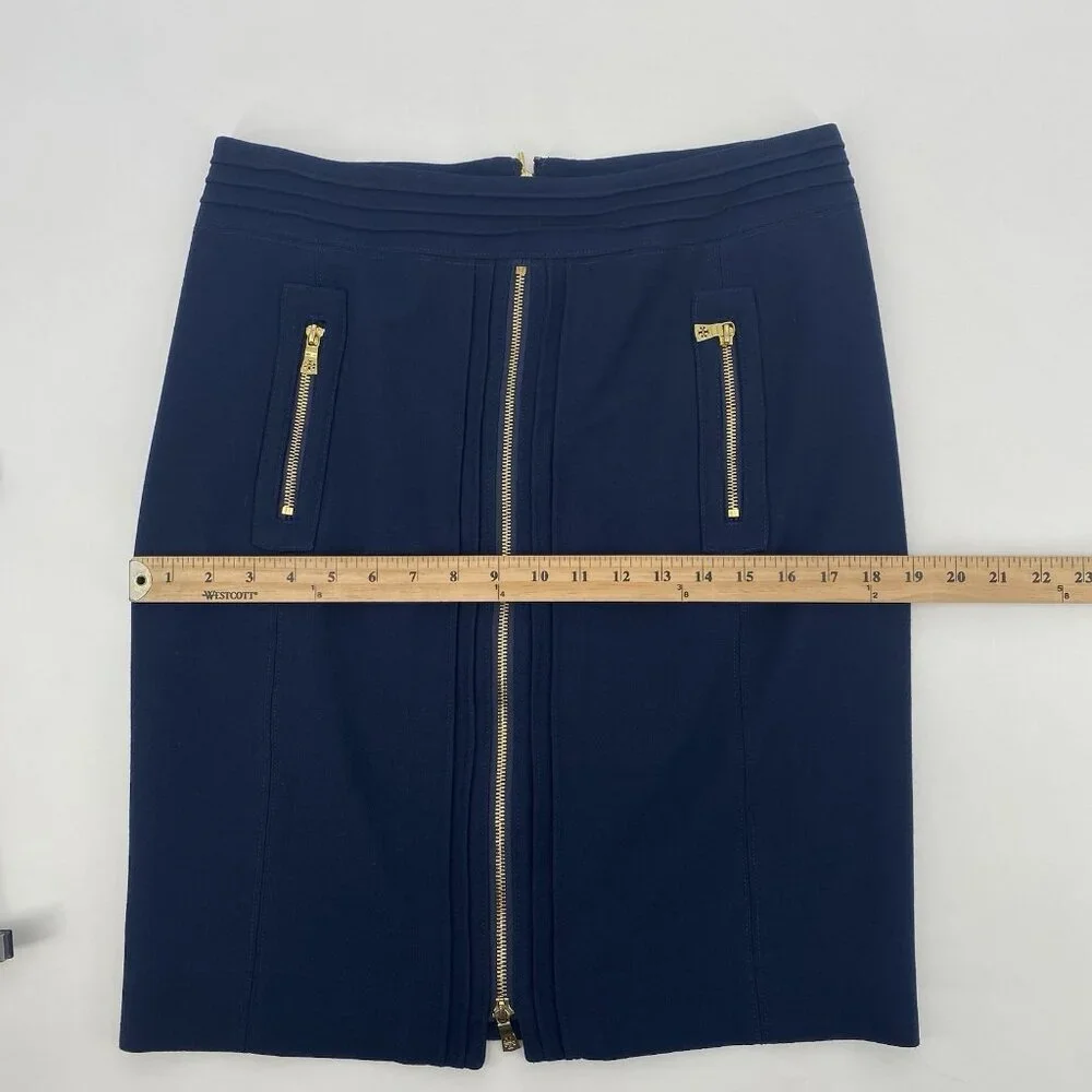 Tory Burch Size 6 Blue Rosalyn Pencil Skirt Wool Blend High Waist Gold Zippers